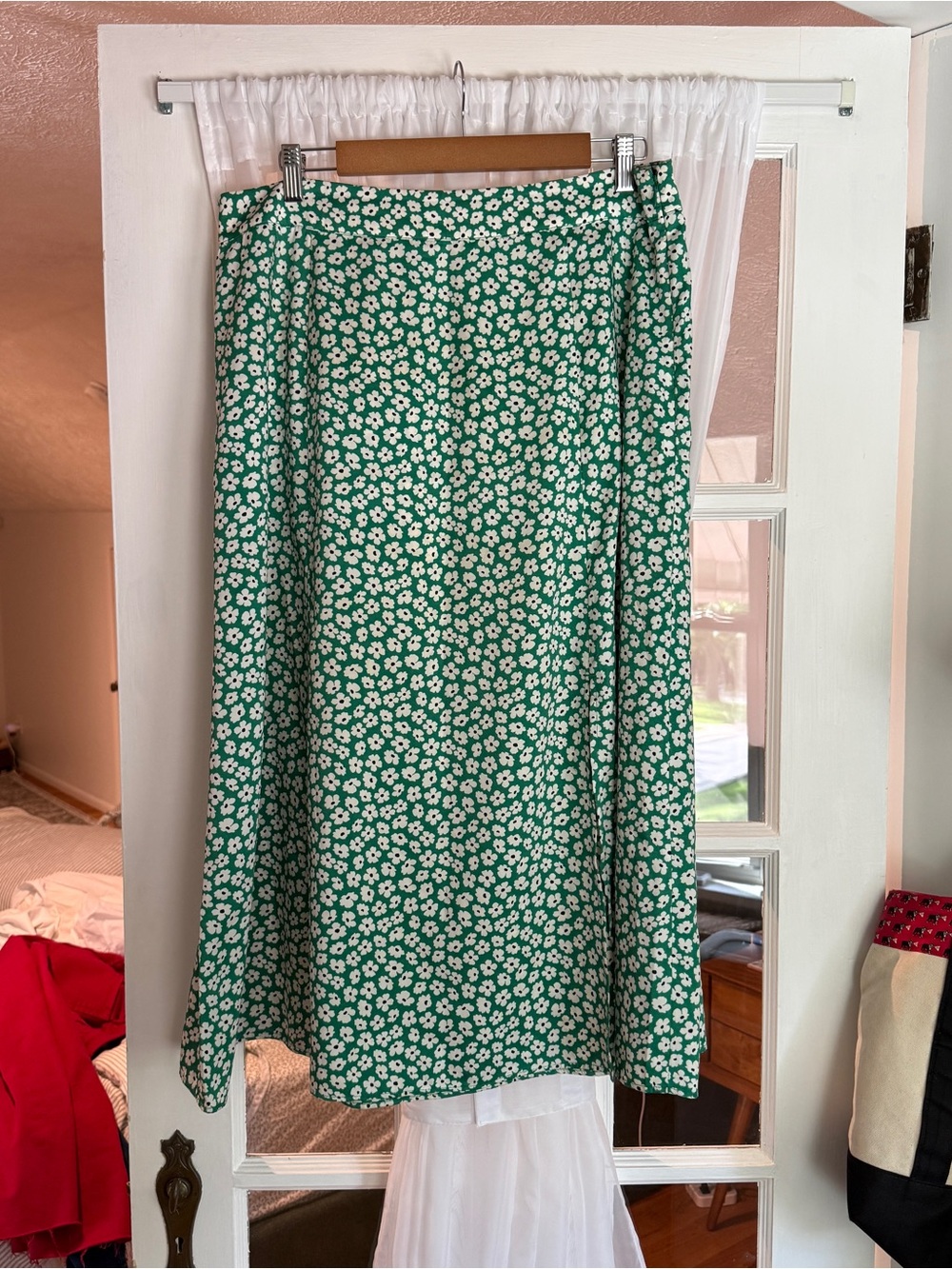 LOFT Green Floral Midi Skirt